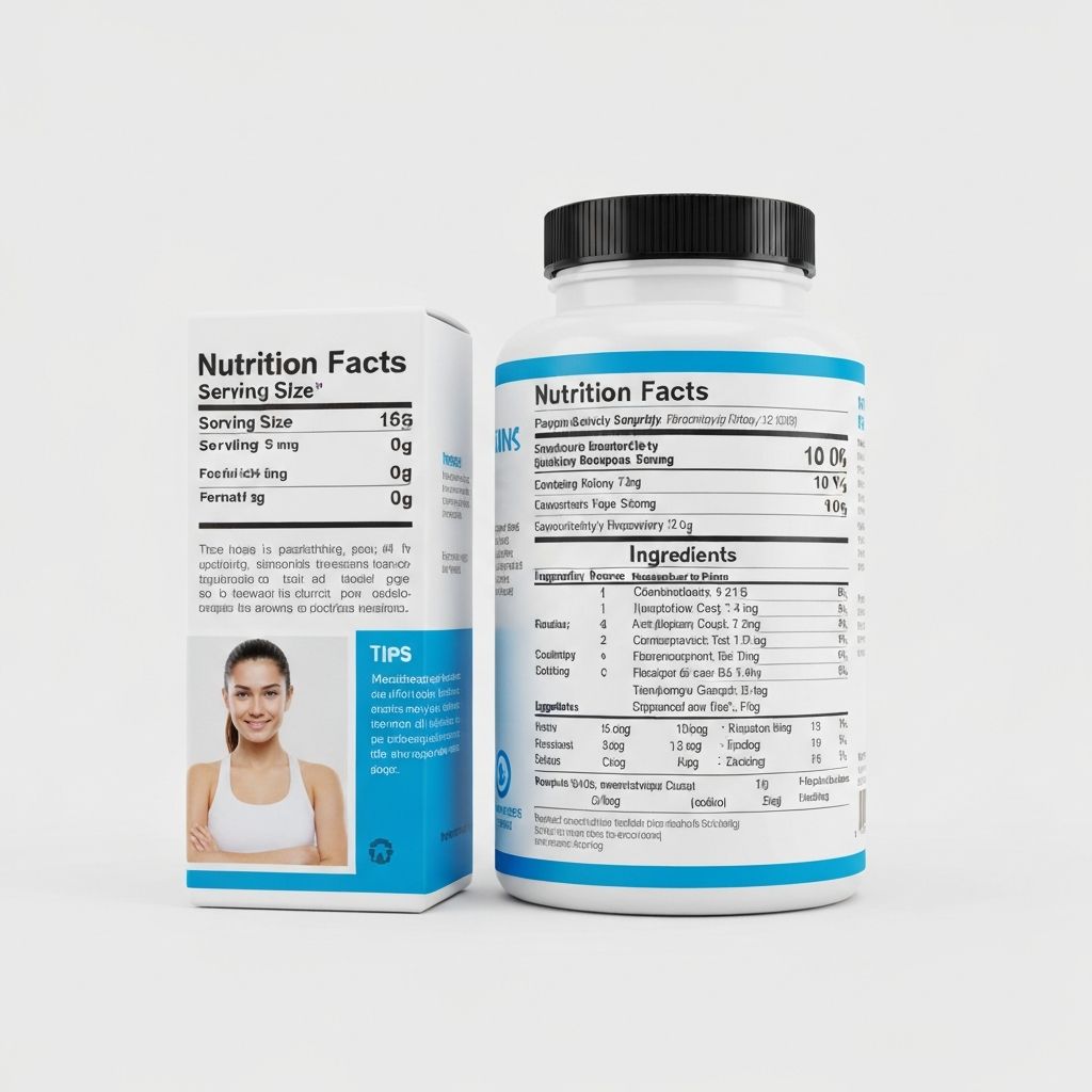 Supplement bottle label with nutritional information